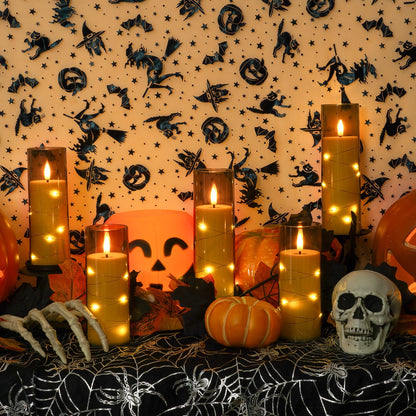Homemory 12Pcs Flameless Candles with Star String Fairy Lights, Flickering Battery Operated Candles, LED Fake Candles with Remote and Timer, Halloween, Weddings, Home Decor, Grey