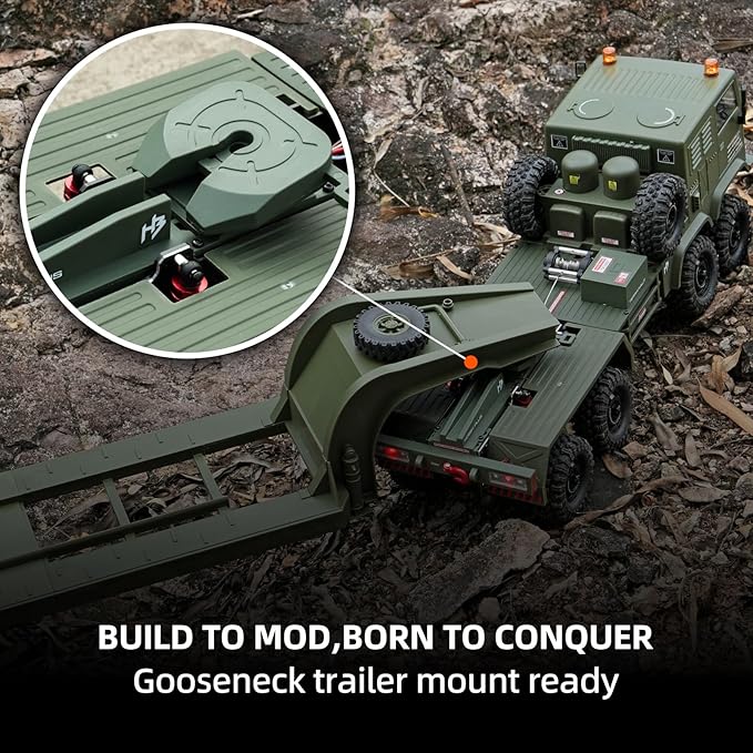 1/18 CR18P Terranaut 8x8 RC Crawler 8WD Rock Truck with Active-AWS All-Wheel Steering 2-Speed Transmission Remote Winch &amp Portal Axles Metal Gears Off-Road RC Car for Adults Collectors (Green)