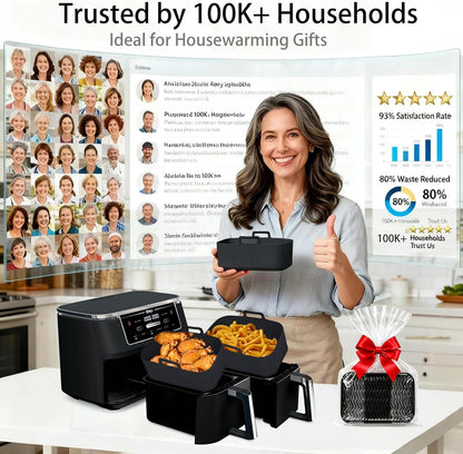 Silicone Air Fryer Liners for Ninja - Reusable 8QT Dual Basket | Easy-Clean, Dishwasher-Safe 2-Pack