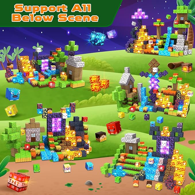 300 PCS Magnetic Blocks with Light Blocks - Easter Toys for Boys and Girls Age 3+ Years Old Magnet Tiles Toys for Kids Boys and Girls Magnetic Building Blocks Cubes Stacking Magnets for Kids