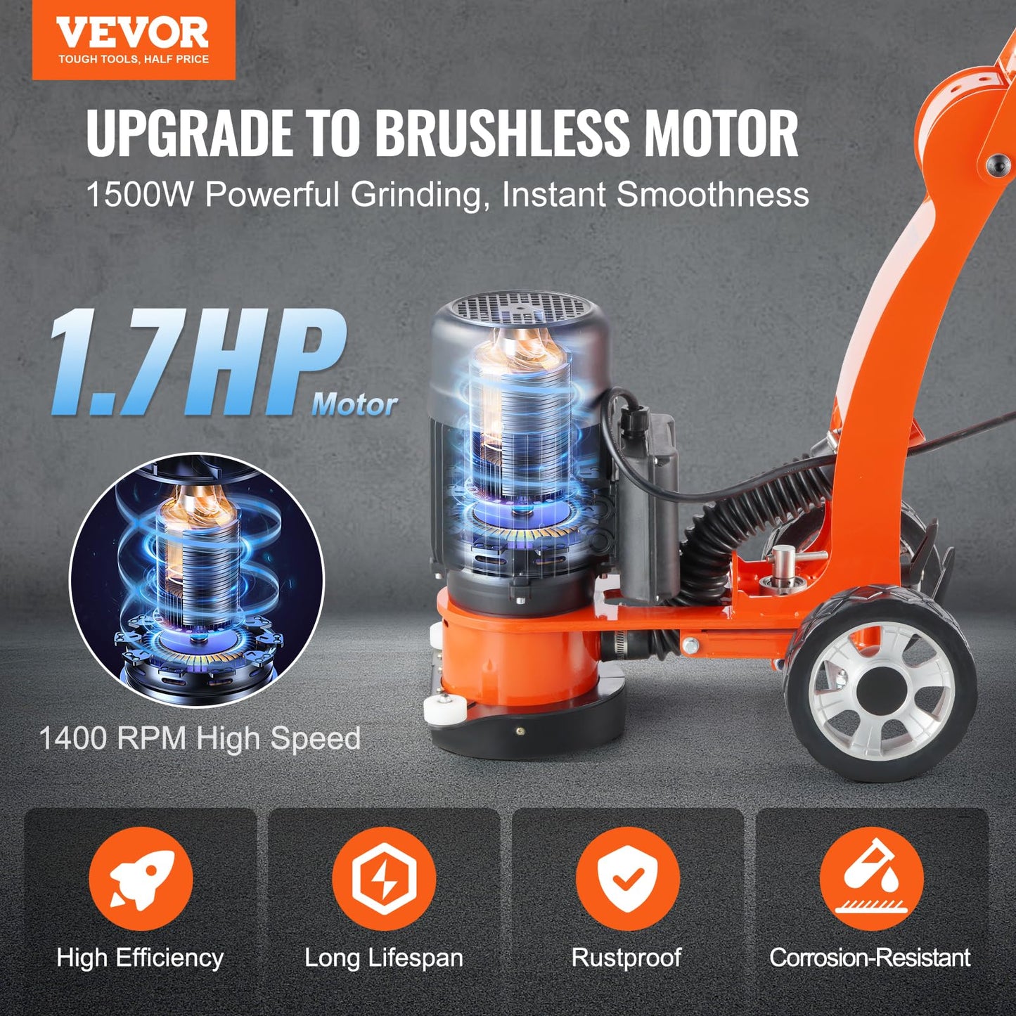VEVOR Electric Concrete Floor Grinder, 7" 1300w