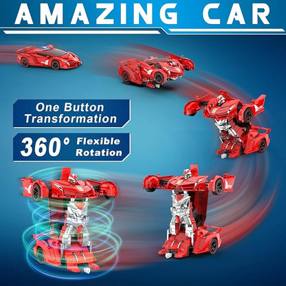 FDJ Transform Remote Control Car Robot One Button Deformation to Robot with Flashing Light 2.4Ghz 1:18 Scale Transforming Police Car Kids Toys with 360 Degree Rotating Drifting Toys for Boys Girls