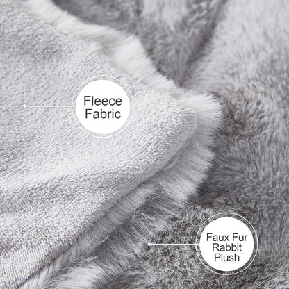 Soft Warm Faux Rabbit Fur Blanket - Thick 1000 G/M Faux Fur Throw with Ruffles - Fluffy, Versatile for Bed, Sofa, Office (Light Gray, 130x160cm / 51"x63")