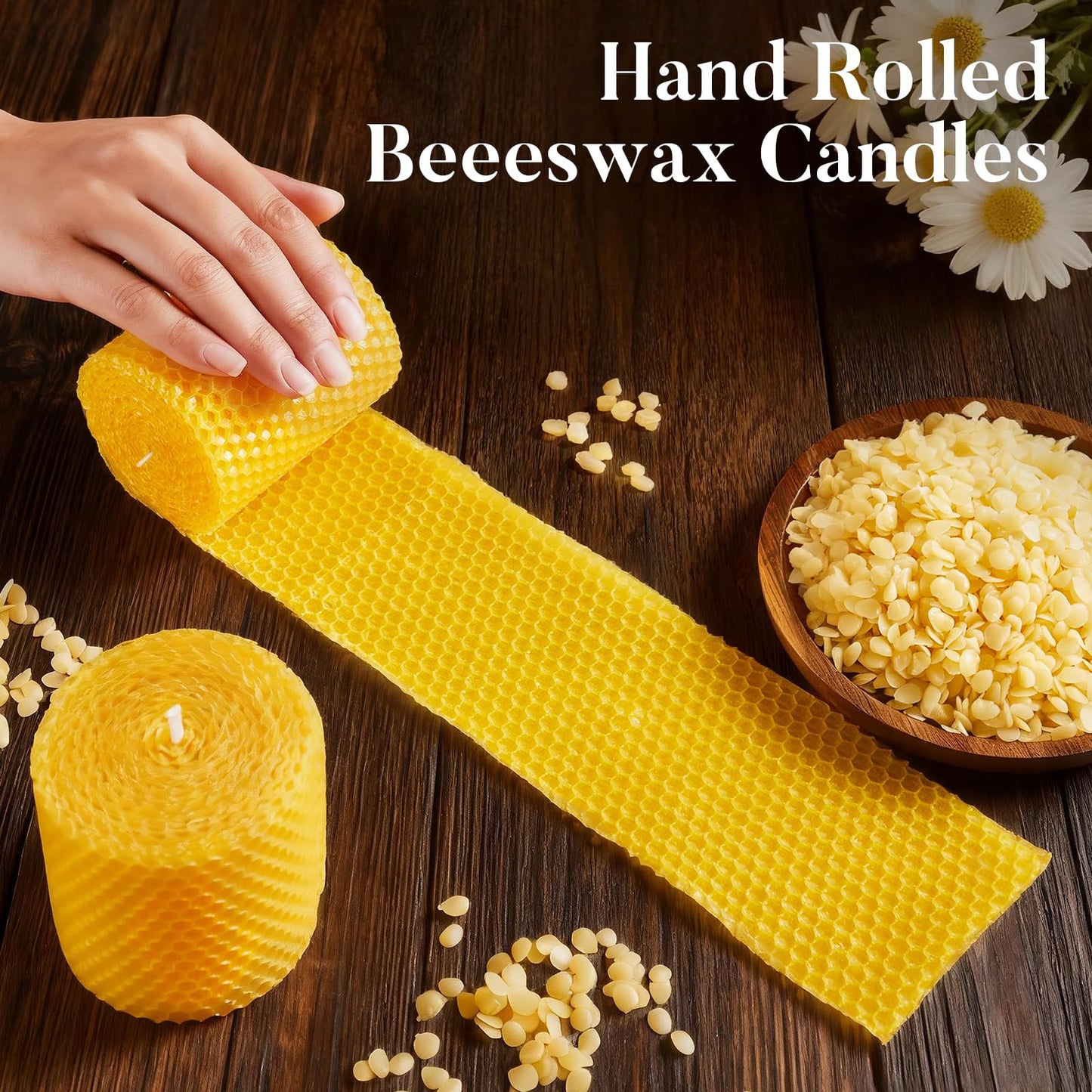 Beeswax Candle Set - 24 Pack 6H Tea Lights + 12 Pack 8H Taper Candles + 3 Pack Pillar Candles | Unscented Dripless Smokeless Clean Burning Long Lasting Candles