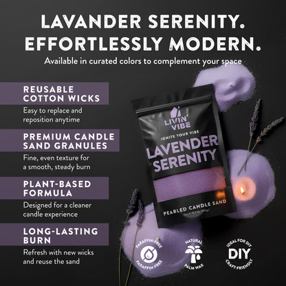 LIVINVIBE Pearled Candle Sand 10.5 oz (300g) – Lavender Serenity Scented Candle, Purple Color, Relaxing Aromatherapy, Home Decor, Stress Relief, Long-Lasting Burn