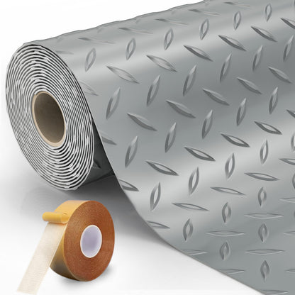 LulnCush 8.2x21 FT Floor Mat, 2.8mm 172.2 SQFT Non-Slip Diamond Plate PVC Garage Shop Parking Mat, Heavy Duty Flooring Roll for Workshop, RV Trailer, Golf Cart, Waterproof. Gray