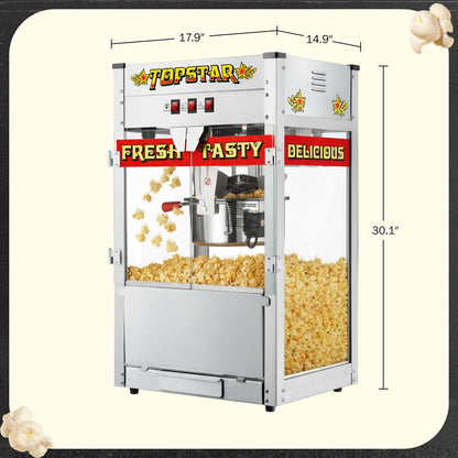 Top Star Popcorn Machine - 12oz Stainless-Steel Kettle, Reject Kernel Tray, Warming Light, and Accessories by Great Northern Popcorn (Red and Yellow)