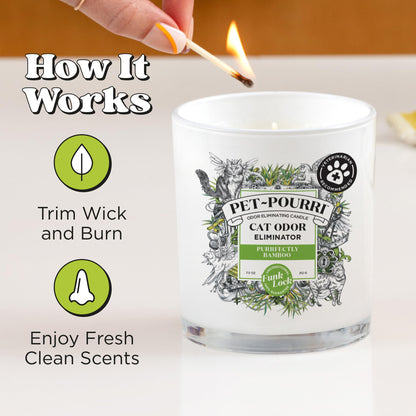Pet-Pourri Purrfectly Bamboo Cat Deodorizer Candle – Cat Safe Plant Based Ingredients & Wax – Vet Approved – Aromatherapy & Air Freshener for Kitty Odor – Scented with Bamboo, Jasmine & Pear