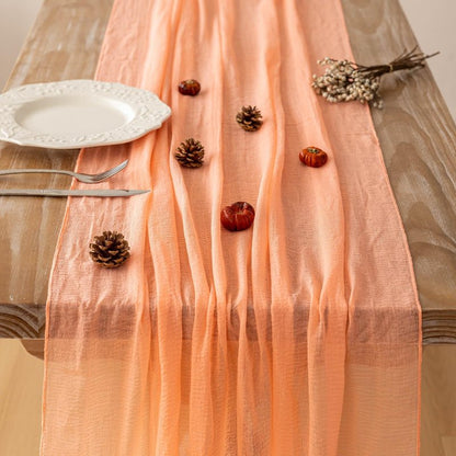 Keketoarrange 3pcs Fresh Salmon Cheesecloth Table Runner Valentines Decor Peach Echo Gauze 120 Inch 10 FT Boho Table Runner for Wedding Baby Shower Bridal Shower Party Sheer Spring Home Decorations