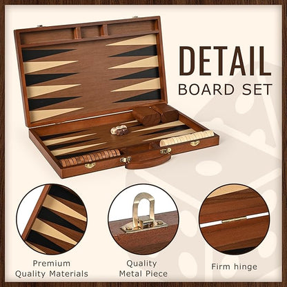 ropoda Sapele Wood Backgammon Board Game Set (18 Inches) for Adults and Kids - Classic Board Strategy Game - Portable and Travel Backgammon Set with Wooden Playing Pieces and Accessories