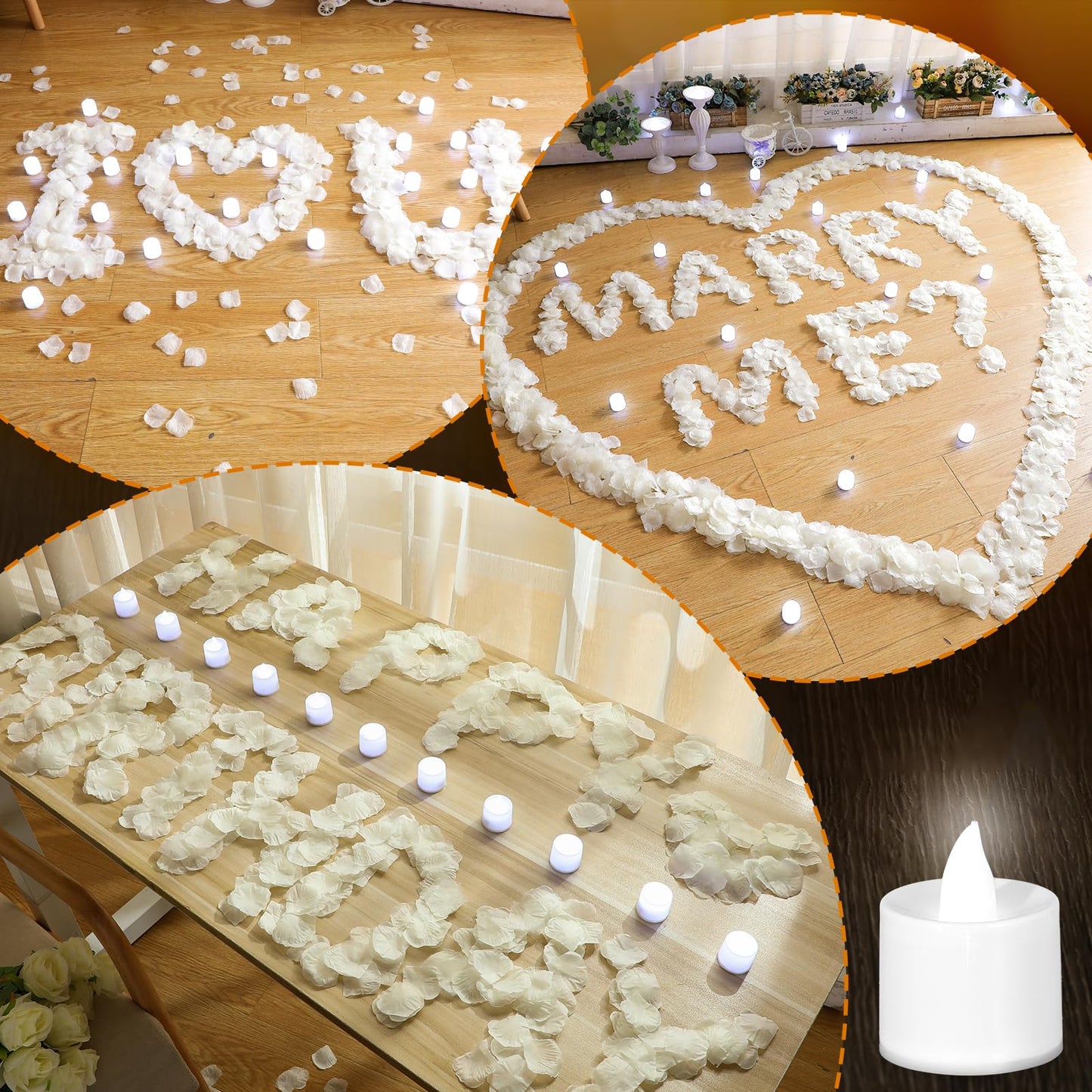 Coume 6000 Pcs Artificial Rose Petals with 72 Pcs Flameless LED Candles Romantic Decorations Fake Candles Anniversary Decorations for Valentine's Day Wedding Night(White)