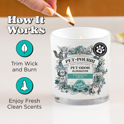 Pet-Pourri Pawsitively Fresh Pet Odor Deodorizer Candle, Burns Up to 45 Hours, Aromatherapy & Air Freshener with Essential Oils, Plant Based Ingredients & Wax, Vet Approved, Jasmine Pear Scent