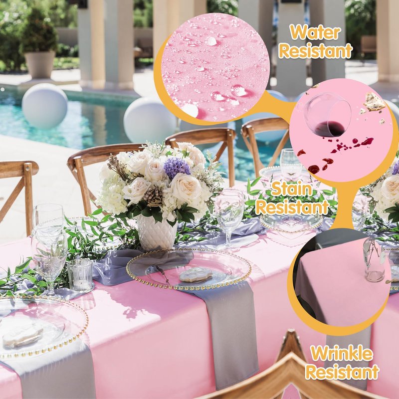 BRILLMAX 8 Pack Pink Tablecloths 60 x 102 Inch for 6ft Rectangle Tables - 150 GSM Polyester Fabric, 15" Standard Drop, Water, Stain & Wrinkle Resistant Cloth Cover for Wedding Banquet Dining Buffet