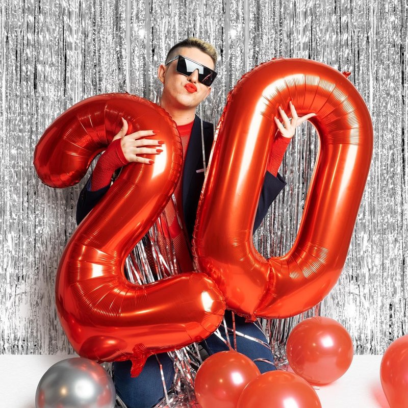 Red Number Balloon 40 Inch, 0 Number Balloons, 10 20 30 40 50 Numbers Balloon Birthday Decorations for Red Party Supplies