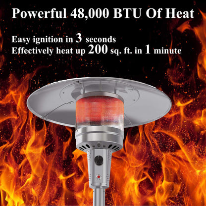 Gas Patio Heater with Wheels And Cover，48,000 BTU of Outdoor Portable LP Propane Commercial Heater ，automatically shuts off gas flow,with CSA Certified for Garden