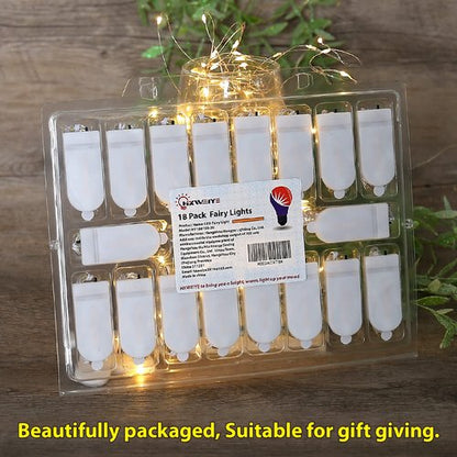 HXWEIYE 18 Pack Fairy Lights Battery Operated, 7ft 20LED Warm White Led Mini String Lights Mason Jar Lights, Waterproof Firefly Starry Light for Mason Jars Indoor Outdoor Wedding Party Crafts DIY