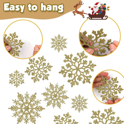 Skiennix 36-Piece Christmas Gold Snowflake Ornaments - Glittery Winter Tree Decorations