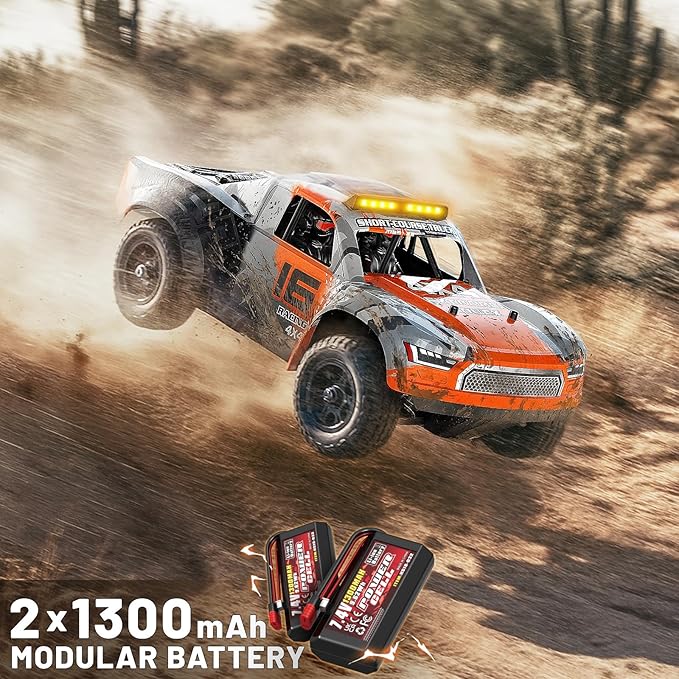 1:16 Beginner RC Cars4WD Drift All Terrain Remote Control Car Short Course RC Truck Up to 36 km/h2.4GHz RTR 2×7.4V 1300mAh Batteries 2 Tire Sets  Metal Drivetrainfor Adults and boys age 8-12