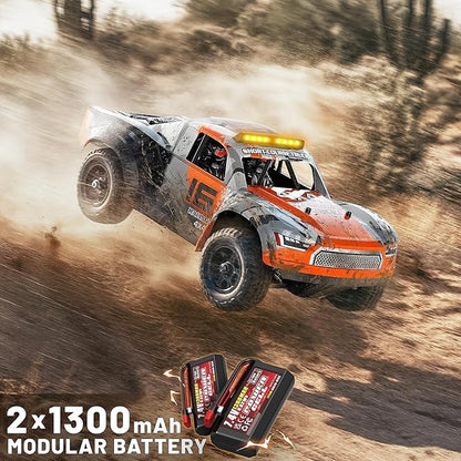 1:16 Beginner RC Cars4WD Drift All Terrain Remote Control Car Short Course RC Truck Up to 36 km/h2.4GHz RTR 2×7.4V 1300mAh Batteries 2 Tire Sets  Metal Drivetrainfor Adults and boys age 8-12