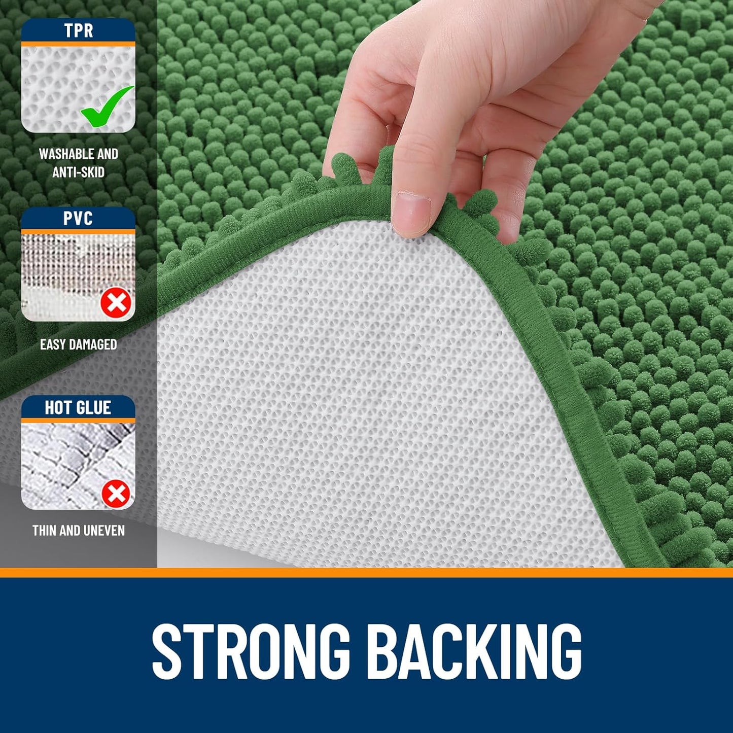 OLANLY Large Bathroom Rugs - Extra Soft Chenille Bath Mats | 70x46, Quick Dry, Machine Washable, Olive Green