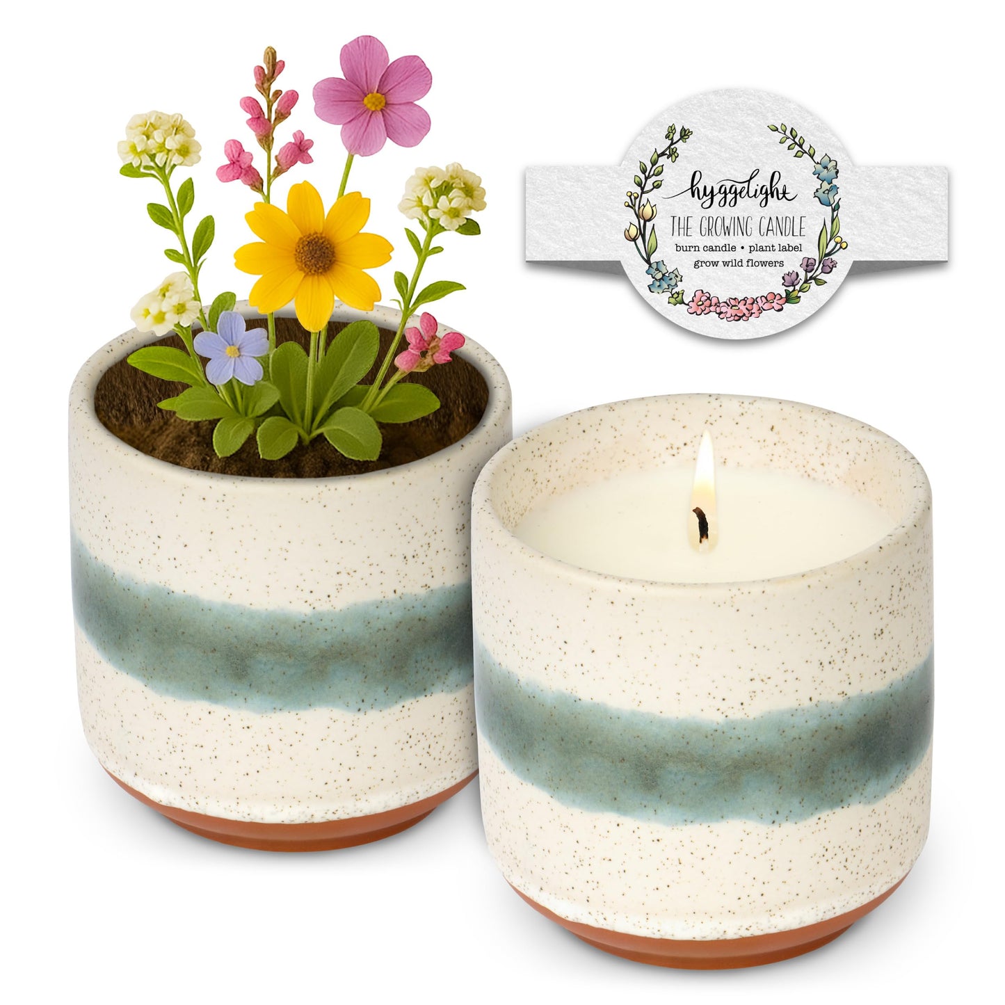 Hyggelight - The Growing Candle, Coffee Scented, 8.5oz Ceramic Pot, Aromatherapy Candles, 100% Soy, Cream and Espresso Aroma for Home, Edith