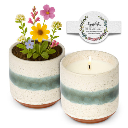 Hyggelight - The Growing Candle, Rosemary & Sage Scent, 8.5oz Ceramic Pot, Single Wick Aromatherapy Candles, 100% Soy for Women and Men, Edith