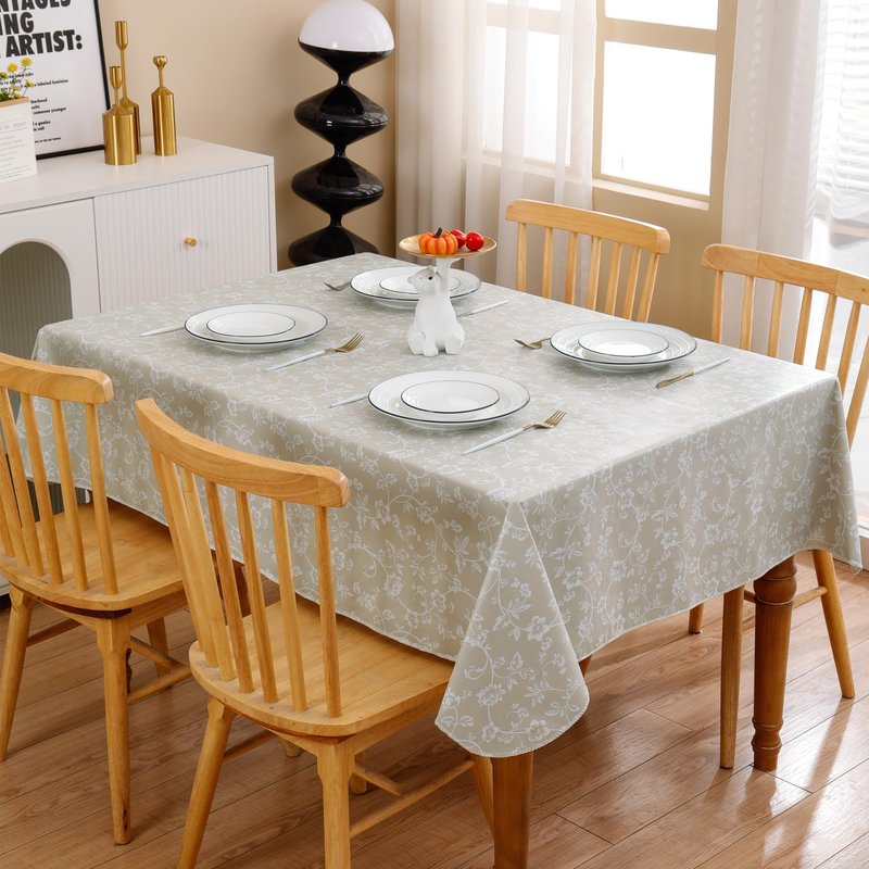 Walrus Heavy Duty Vinyl Tablecloth with Flannel Backing Waterproof Oil-Proof Plastic Table Cloth Stain-Resistant Wipeable Rectangle or Square Table Cover for Indoor and Outdoor (Blue Leaf,60x84 Inch)