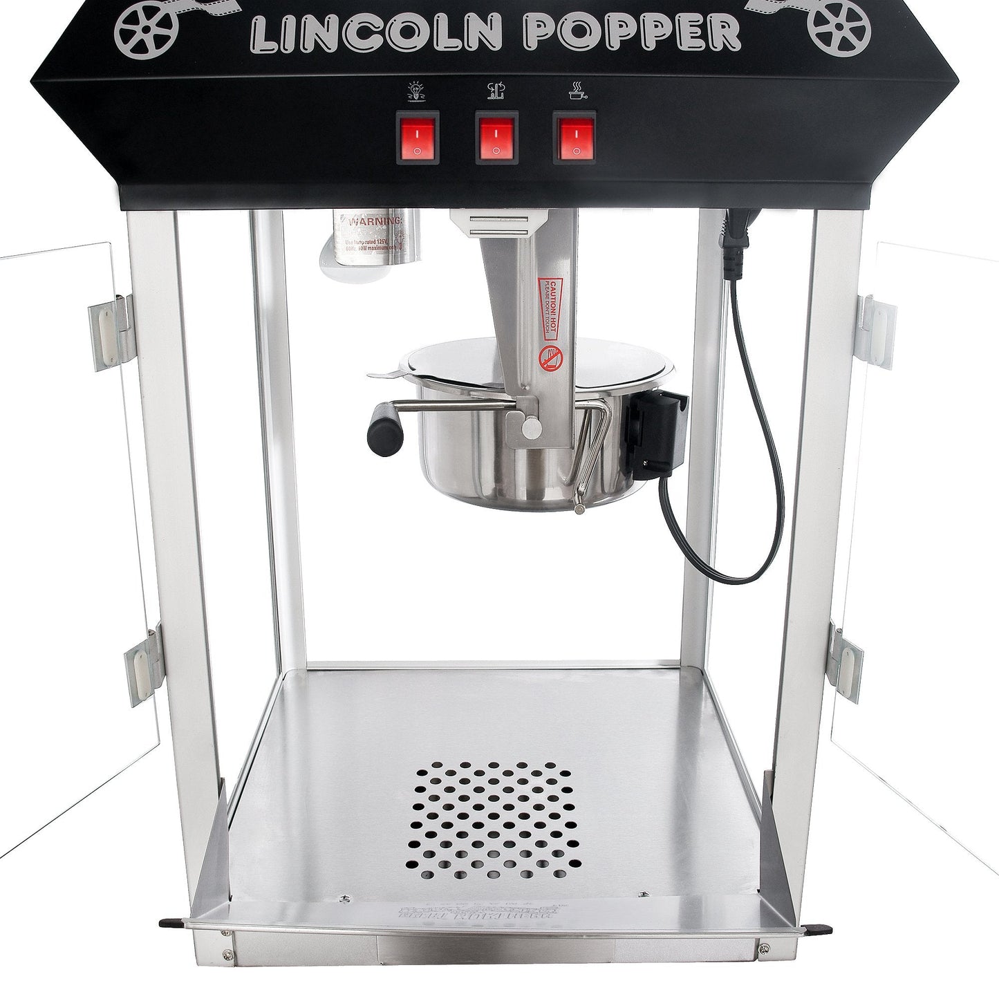Lincoln Popcorn Machine - 8oz Popper with Stainless-Steel Kettle, Reject Kernel Tray, Warming Light and Accessories by Great Northern Popcorn (Black)