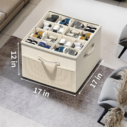 Aokeyee Shoe Organizer for Closet,2 Pack Foldable Shoe Storage Organizer Box Bin with Adjustable Dividers and Clear Cover, Fits up to 16-32 Pairs (Beige)