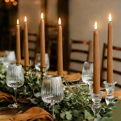 Ni-JASW Brown Flameless Taper Candles with Remote, Flickering Battery Operated LED Candlesticks Home Decor Set of 4