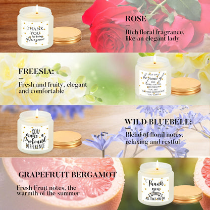 Fumete 4 Pcs Thank You Gifts Candles 3.5 oz Soy Wax Scented Candles Thank You for Being Awesome Inspirational Candle for Teacher Appreciation Secretaries Employee, 4 Fragrances (White, Stylish)