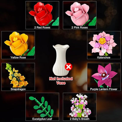 Flower Bouquet Building Blocks Set – 765Pcs DIY Floral Arrangement Toy for Home Office Decor Birthday Anniversary for Women Girls Kids Flowers Model Kit for Ages 6+