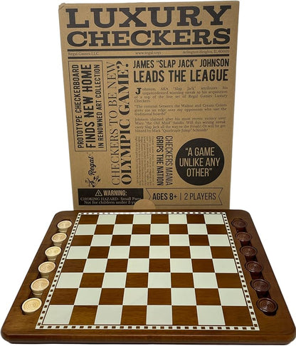Regal Games Luxury Checkers Board Game for Adults &amp Kids - Classic Wooden Board Game Set with 24 Checkers Pieces - Travel and Portable Table Games (Ages 8+)