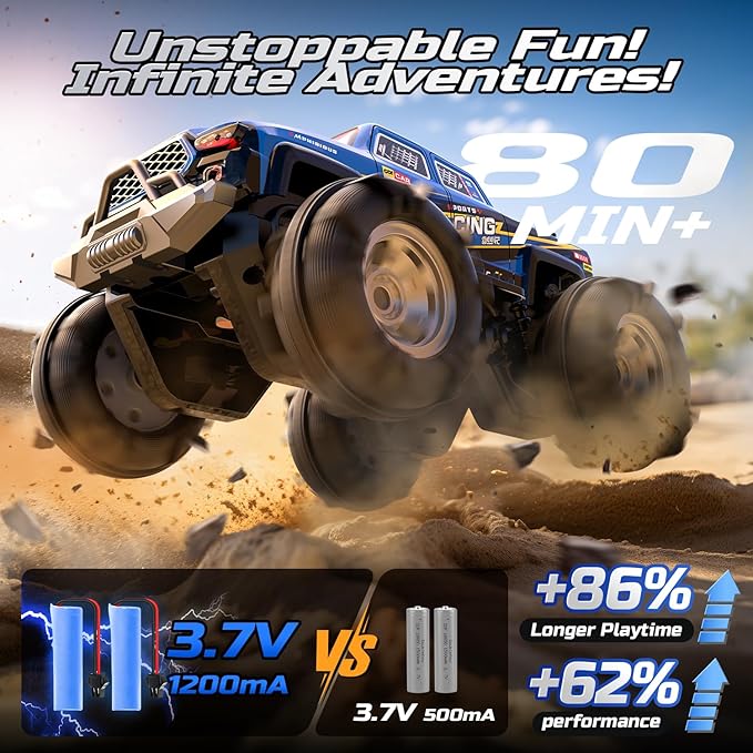DEERC BG028 Amphibious RC Monster Truck/Boat IPX7 Waterproof Remote Control Car W/Gesture Sensing Control 2.4GHz 4WD RC Car W/ 360°RotationLED Light40mins Play RC Truck Toys for Kids Boys 6-12
