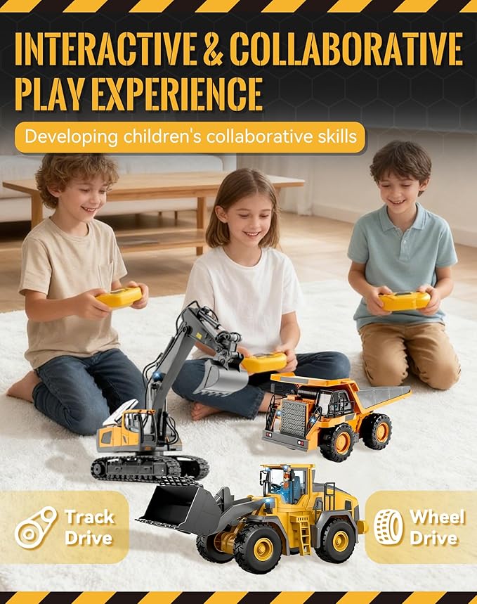 Construction Rc Set of 4 2.4ghz Remote Control Excavator 360° Rotation Lights and Sounds Command The Site Conquer The Dirt Collaborative Experience Alloy Material (1Pc-C)