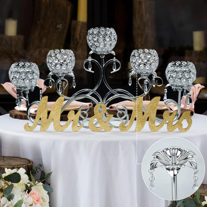 5 Pcs Metal Flower Candle Holder Leaves, 4.3 Inch Metal Candle Stand Accessories with 3 Hanging Holes for Crystal Pendants, Suitable for Candlesticks and Candelabra (Silver, 3.9"-5pcs)
