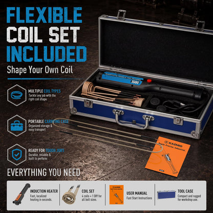 1500W Induction Heater Kit, 110V Handheld Induction Heater with 5 Coils for Rusty Bolt and Screw Removal, Blue