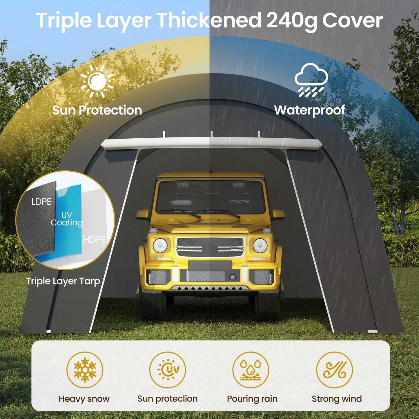 FansaFurn Heavy Duty Carport with 4 Cloth Bags, All-Weather Car Canopy with 2 Roll-up Doors, Portable Garage Storage Shelter Shed for Cars, Truck, or Garden Tools, 13' x 20'