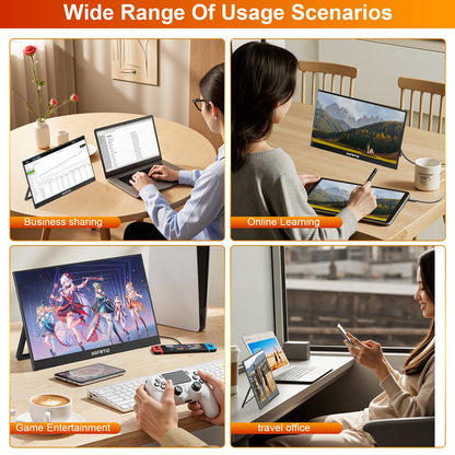 HGFRTEE Portable Monitor Touchscreen 15.6", 1920x1080 60Hz FHD IPS HDR 10-Point Touch Screen Monitor with Built-in Stand & Speaker, HDMI USB C VESA External Travel Monitors for Laptop, PC, Mac, Phone