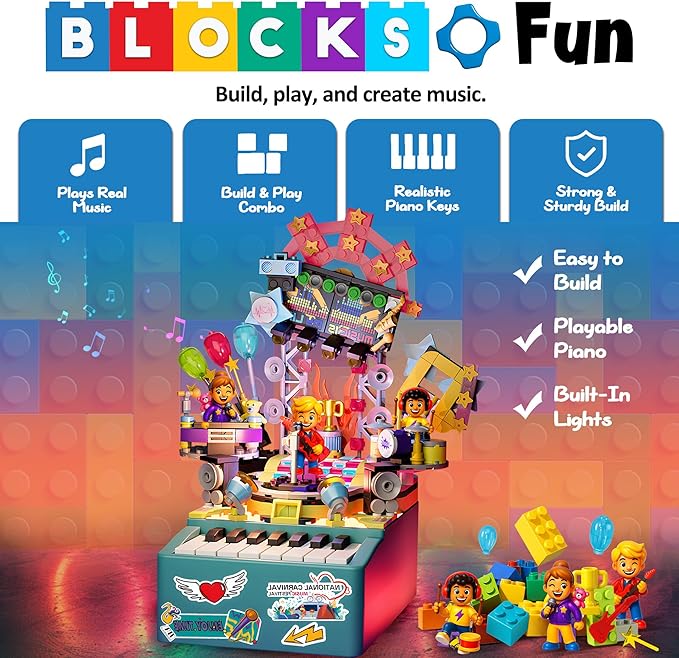 STEM Piano Music Building Block Set with Light &amp Sound Real Playable Building Toys for Kids Ages 6+ Birthday Gift &amp Room Décor DIY Creative Toys for Kids &amp Adults
