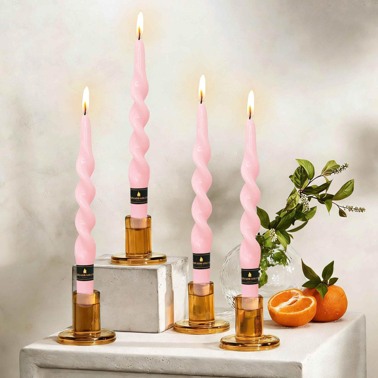 Unscented Taper Candle Pink Candlesticks 4 PCS Candle Stick Candle for Christmas Dinner Household Wedding Party Home Décor Candlesticks