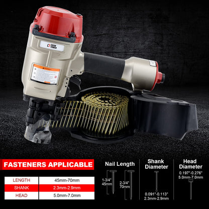 Coil Siding/framing Nailer CN70, 1-3/4-inch to 2-3/4-inch Pneumatic Siding Nail Gun, Air Coil Nailer with Rapid Shooting Engine for Pallet, Crating, Framing, Siding and Fencing