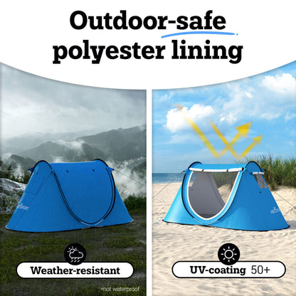Abco Tech Pop Up Tent - Portable Tent for Camping 2 Person Pop Up with Double Doors - Water-Resistant and UV Protection - Foldable Cabana with Zipper and Carrying Bag - Sky Blue, 88.6"x47.2"x37.4"