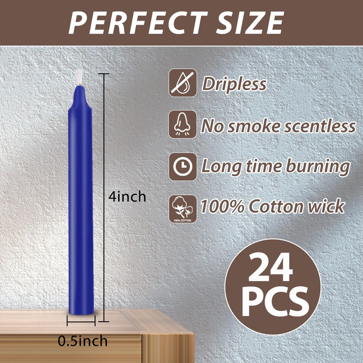 24 Pack Blue Spell Chime Candles – Premium Mini Unscented Taper Candles for Rituals, Prayer, Meditation, Altar, Spells – 4" Tall – Ideal for Witches & Spiritual Practices