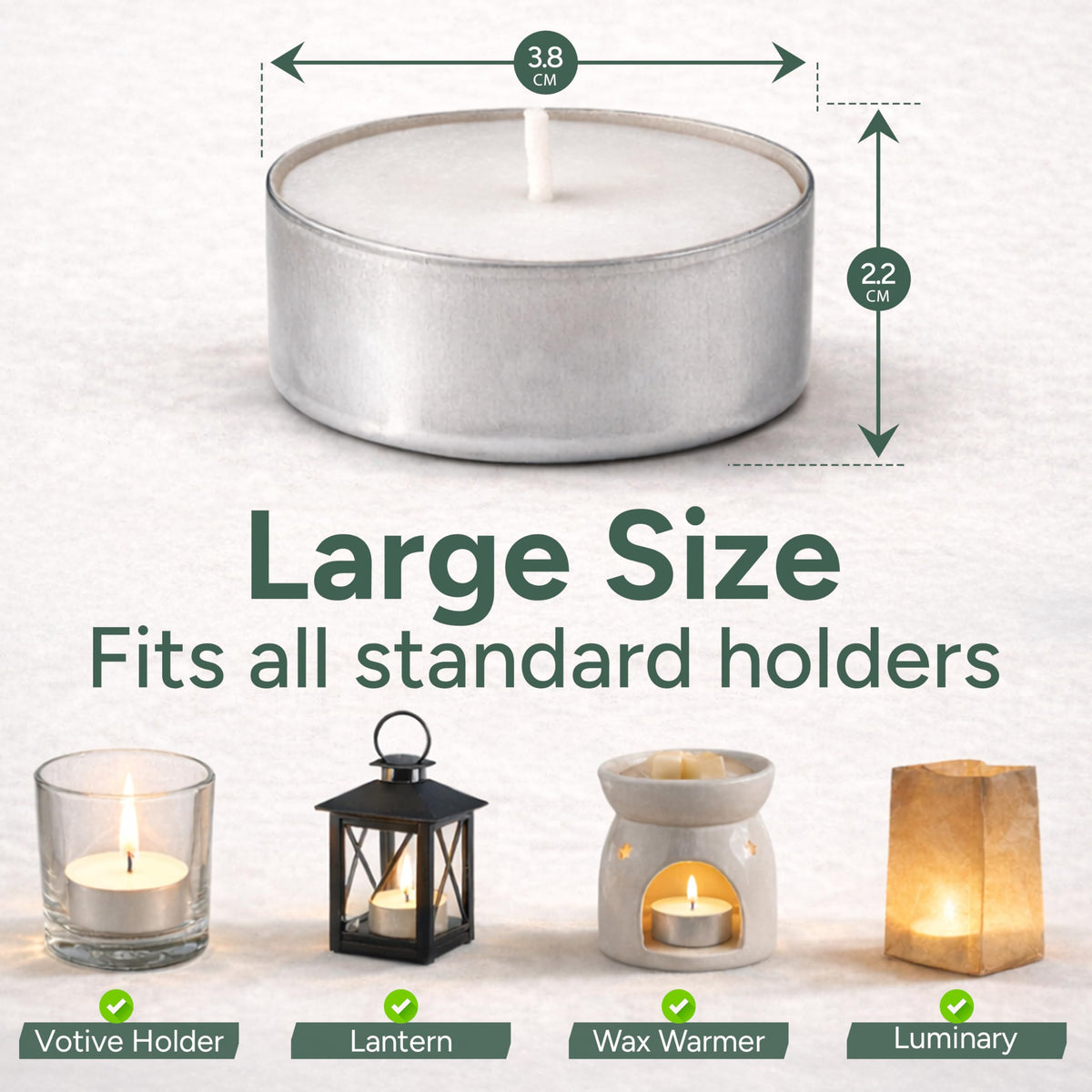 Zuvo Tea Lights Candles 4 Hour Burn (100 Pack) - White Lights - 1.5"W x 1"H Smokeless & Unscented Candles - Party Candles- for Weddings, Home Decor