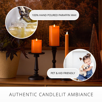 Luminara Flickering Flameless LED Candle, Battery Operated with Timer Function, Russet Orange Pillar 3"x 4.5" Inch, Real Wax Unscented Fall Home Indoor Decor, Remote Ready (Sold Separately),Melted Top
