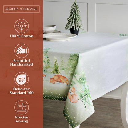 Maison d' Hermine Table Cloth Rectangle Table 100% Cotton 60 x 120 Inches Fall Tablecloth Reusable Everyday Use for Thanksgiving Christmas Decorations Dining Farmhouse Party (Winter Mornings)