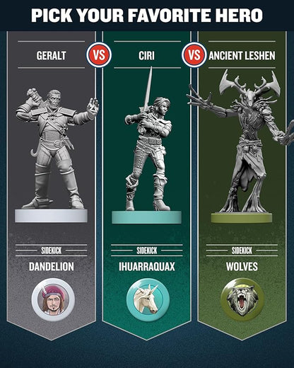 Restoration Games Unmatched The Witcher Steel &amp Silver - Strategy Board Game for Adults - Witcher Heroes Expansion with Double Sided Battlefield - 2-3 Players - 30 Min Playtime - Ages 9+
