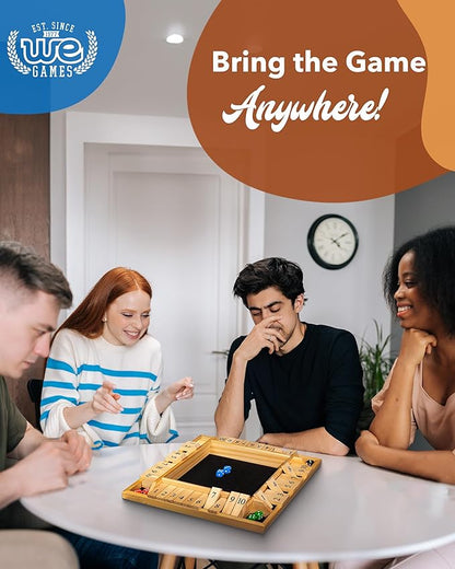 WE Games Wooden Shut the Box Game 4 Player - 10 Number Tiles &amp 8 Dice - Large 14-Inch Natural Wood Finish
