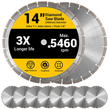 10 Pcs 14 Inch Diamond Concrete Saw Blade, 14 Inch Masonry Blade with 12 mm Arbor Dry or Wet Concrete Saw Cutting General Purpose Segmented High Speed for Brick Stone Block Marble Granite